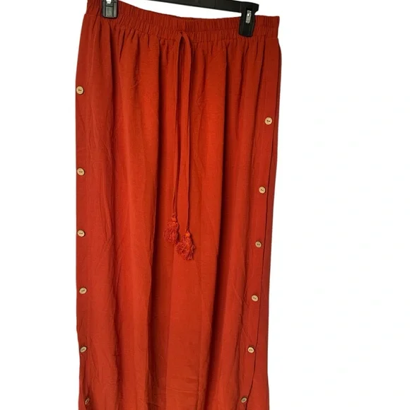 Drawstring Tassel Wide-Leg Pants in Rust - Picture 2 of 6